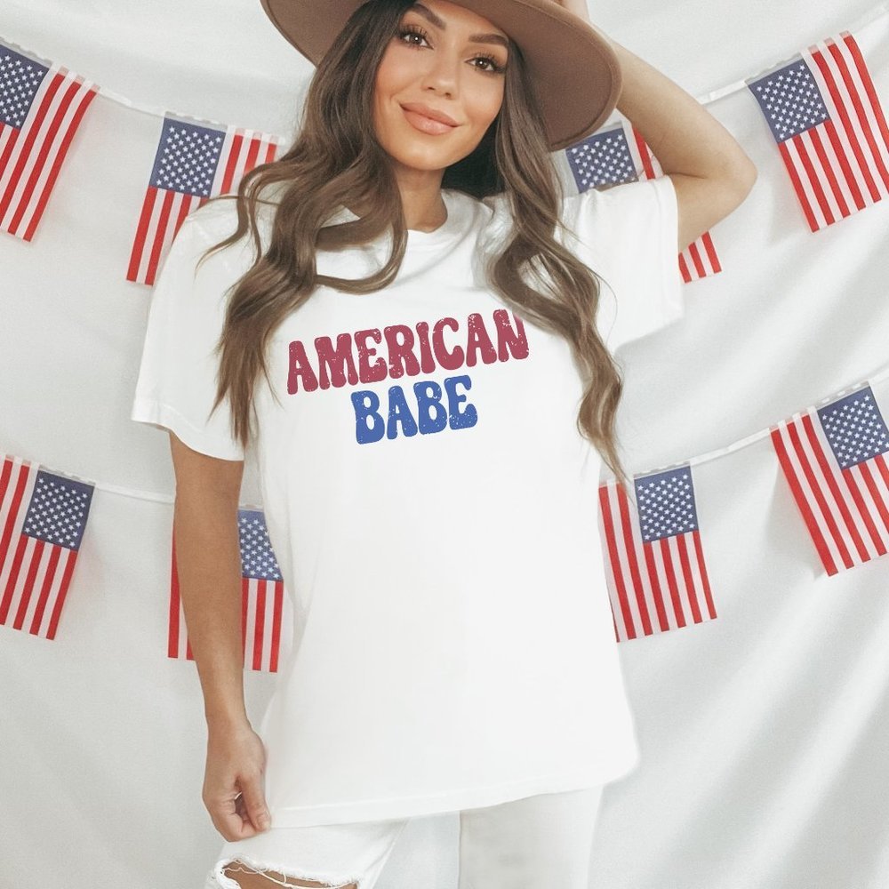 Distressed American Babe White T Shirt